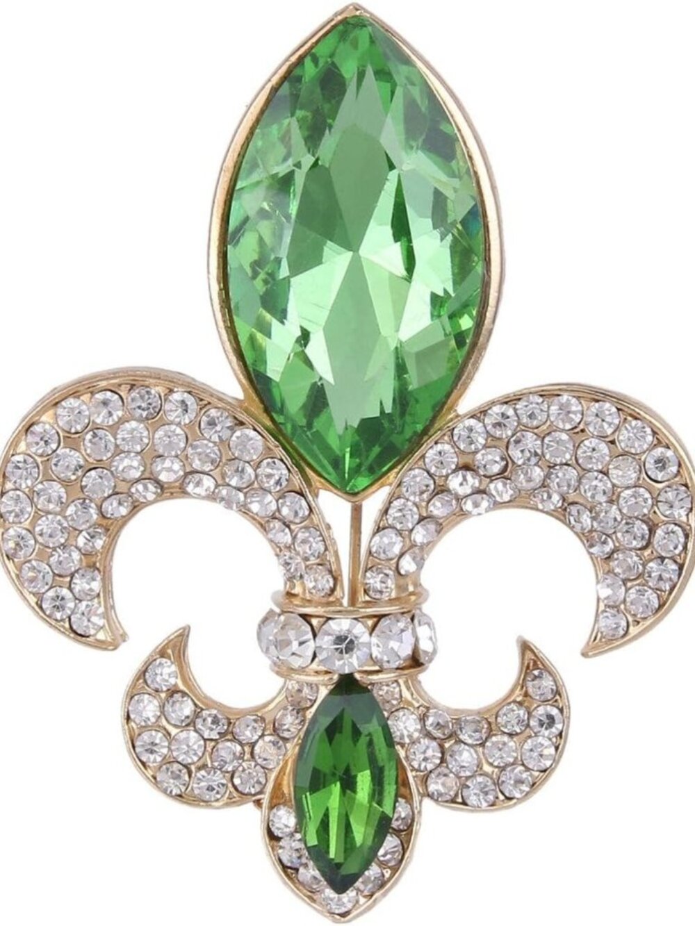 Elegant Rhinestone Fleur-de-lis Teardrop Brooch, Gold-Tone Crystal Jewelry